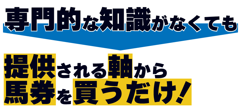 専門的な知識がなくても提供される軸から馬券を買うだけ！